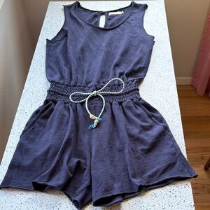 Nation Ltd. Navy blue short romper elastic waist round neck cotton medium